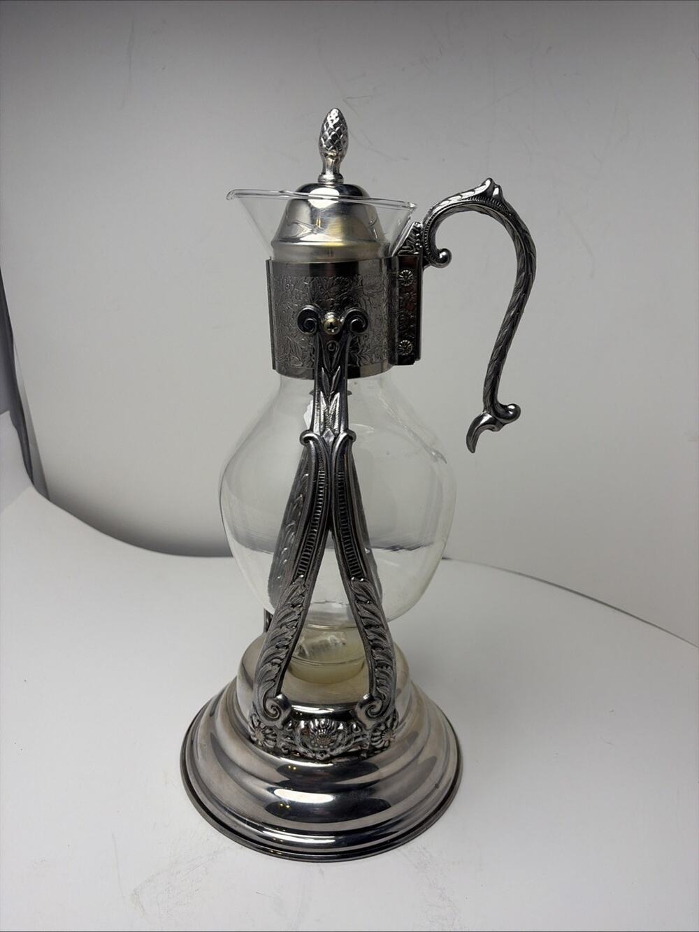 VTG Silver Plated Ornate Tipping Coffee/Tea Carafe & Candle Warmer Made USA